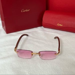 Cartier Wood/ Brown 135B Wooden C Décor Rimless Sunglasses